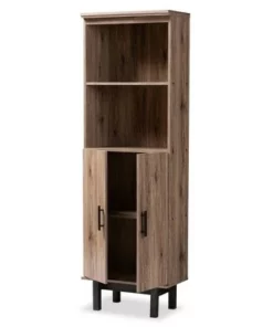 73" 2 Door Arend Two-Tone Wood Bookshelf Brown - Baxton Studio -Bookshelves Sales Shop unnamed file 5043