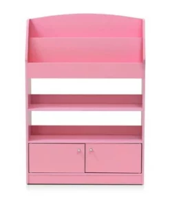Furinno KidKanac Bookshelf Bookcase with 4 Shelves and Toy Storage Cabinet for Bedroom, Living Room or Playroom Organization, Pink