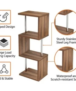 Bestier S-Shaped Bookshelf Multifunctional Bookcase Storage Shelf 43 Inch w/ Adjustable Shelves for Kitchens, Living Rooms, and Bedrooms, Walnut -Bookshelves Sales Shop unnamed file 5081