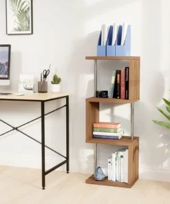 Bestier S-Shaped Bookshelf Multifunctional Bookcase Storage Shelf 43 Inch w/ Adjustable Shelves for Kitchens, Living Rooms, and Bedrooms, Walnut -Bookshelves Sales Shop unnamed file 5083