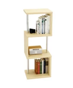 Bestier S-Shaped Bookshelf Multifunctional Bookcase Storage Shelf 43 Inch w/ Adjustable Shelves for Kitchens, Living Rooms, and Bedrooms, Oak