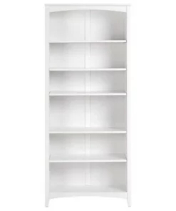 Camaflexi 6 Tier Shaker Style Open Storage Organization Bookshelf Wood Bookcase Shelf Unit w/ 4 Adjustable and 2 Fixed Shelves, White Finish
