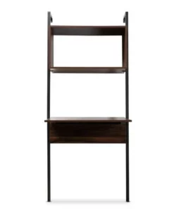 Fariat Walnut Wood and Metal Display Shelf with Desk Brown/Black - Baxton Studio