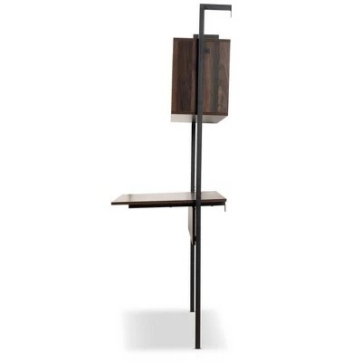 Fariat Walnut Wood and Metal Display Shelf with Desk Brown/Black - Baxton Studio 4 Fariat Walnut Wood and Metal Display Shelf with Desk Brown/Black - Baxton Studio - Image 2