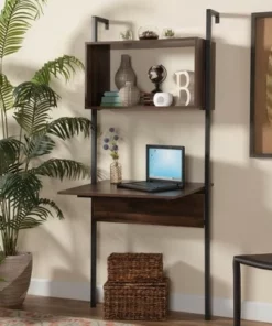 Fariat Walnut Wood and Metal Display Shelf with Desk Brown/Black - Baxton Studio 12 Fariat Walnut Wood and Metal Display Shelf with Desk Brown/Black - Baxton Studio -Bookshelves Sales Shop unnamed file 5122