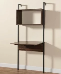 Fariat Walnut Wood and Metal Display Shelf with Desk Brown/Black - Baxton Studio 13 Fariat Walnut Wood and Metal Display Shelf with Desk Brown/Black - Baxton Studio -Bookshelves Sales Shop unnamed file 5123