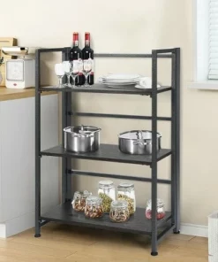 Costway 3-Tier Folding Bookshelf Foldable Metal Storage Shelf Portable Display Rack GreyWood -Bookshelves Sales Shop unnamed file 515