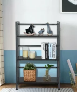 Costway 3-Tier Folding Bookshelf Foldable Metal Storage Shelf Portable Display Rack GreyWood -Bookshelves Sales Shop unnamed file 516