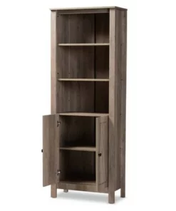 75.4" Derek Wood 2 Door Bookcase Oak - Baxton Studio