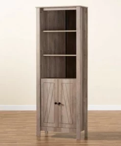 75.4" Derek Wood 2 Door Bookcase Oak - Baxton Studio -Bookshelves Sales Shop unnamed file 5169