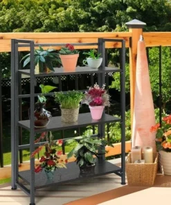 Costway 3-Tier Folding Bookshelf Foldable Metal Storage Shelf Portable Display Rack GreyWood -Bookshelves Sales Shop unnamed file 517