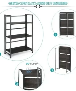 Costway 3-Tier Folding Bookshelf Foldable Metal Storage Shelf Portable Display Rack GreyWood -Bookshelves Sales Shop unnamed file 518