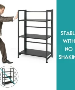 Costway 3-Tier Folding Bookshelf Foldable Metal Storage Shelf Portable Display Rack GreyWood -Bookshelves Sales Shop unnamed file 519