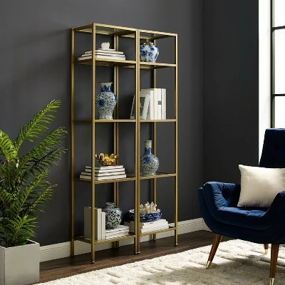 73" 2pc Aimee Narrow Etagere Set Gold - Crosley 4 73" 2pc Aimee Narrow Etagere Set Gold - Crosley - Image 2