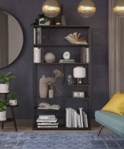 Room & Joy 72" Eos Bookcase Etagere Marble/Glass Black - Room & Joy