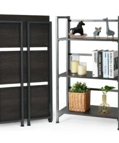Costway 3-Tier Folding Bookshelf Foldable Metal Storage Shelf Portable Display Rack GreyWood -Bookshelves Sales Shop unnamed file 522
