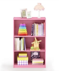 Furinno Jaya Home Simple Sleek Wooden 3 Tier Adjustable Office Open Bookcase Display Closet Storage Shelf for Living Room and Bedroom Spaces, Pink -Bookshelves Sales Shop unnamed file 5229