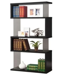 Coaster Home Furniture Contemporary Asymmetrical 63 inch Durable Snaking Home Living Room 5 Shelf Bookshelf with Tempered Glass Support, Black -Bookshelves Sales Shop unnamed file 5232