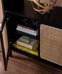 74" Groveholme Bookcase/Storage Shelf Black/Gold - Aiden Lane