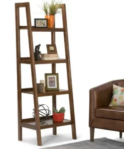 72"x24" Hawkins Solid Wood Ladder Shelf with Storage - Wyndenhall Medium Saddle Brown