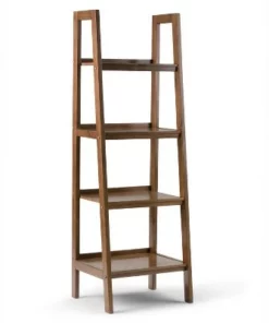 72"x24" Hawkins Solid Wood Ladder Shelf with Storage - Wyndenhall Medium Saddle Brown -Bookshelves Sales Shop unnamed file 5295