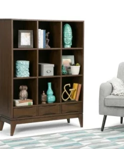 57" Pearson Solid Hardwood Cube Storage with Drawers Walnut Brown - WyndenHall