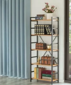 Fabulaxe Industrial Style 5 Shelf Wood and Metal Bookcase -Bookshelves Sales Shop unnamed file 5325