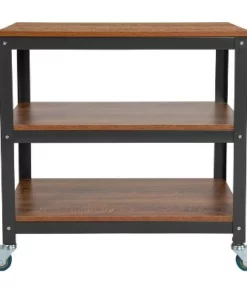 Flash Furniture Livingston Collection 30"W Rolling Storage Cart with Metal Wheels in Brown Oak Wood Grain Finish