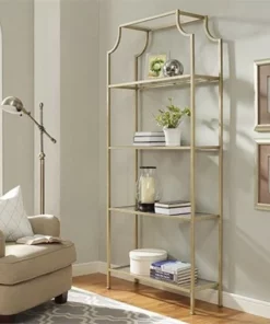 Metal Glass Bookcase in Antique Gold - Pemberly Row