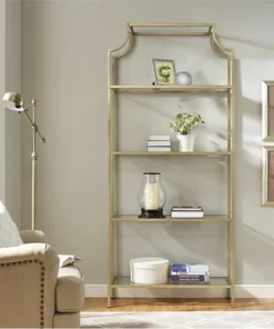 Metal Glass Bookcase in Antique Gold - Pemberly Row -Bookshelves Sales Shop unnamed file 5350