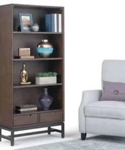 66"x30" Devlin Mid-Century Bookshelf Walnut Brown - WyndenHall