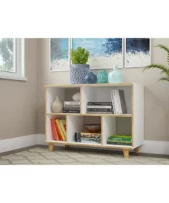 25.78" Minetta 5 Shelf Mid Century Low Bookshelf White - Manhattan Comfort