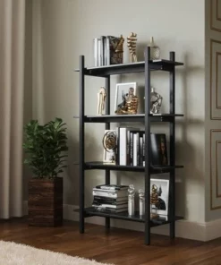 57" Emery 4 Tier Vertical Shelf Bookshelf Black - RST Brands