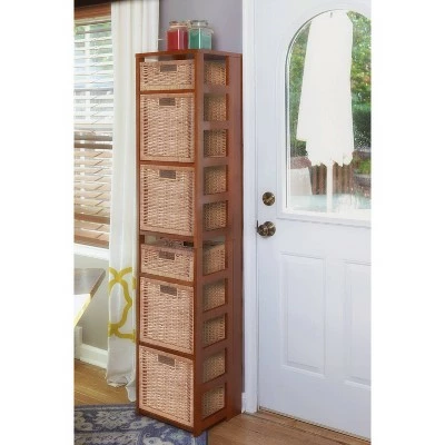 67" Flip Flop Square Folding Bookcase with Wicker Storage Baskets - Regency Oak/natural 7 67" Flip Flop Square Folding Bookcase with Wicker Storage Baskets - Regency Oak/natural - Image 5