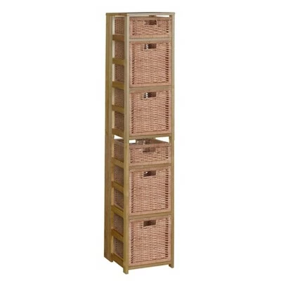 67" Flip Flop Square Folding Bookcase with Wicker Storage Baskets - Regency Oak/natural 9 67" Flip Flop Square Folding Bookcase with Wicker Storage Baskets - Regency Oak/natural - Image 7