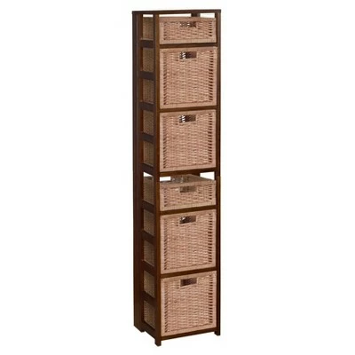 67" Flip Flop Square Folding Bookcase with Wicker Storage Baskets - Regency Oak/natural 10 67" Flip Flop Square Folding Bookcase with Wicker Storage Baskets - Regency Oak/natural - Image 8