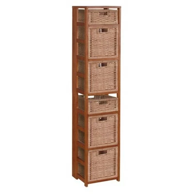 67" Flip Flop Square Folding Bookcase with Wicker Storage Baskets - Regency Oak/natural 12 67" Flip Flop Square Folding Bookcase with Wicker Storage Baskets - Regency Oak/natural - Image 10