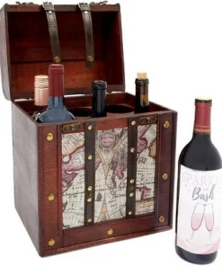 Okuna Outpost Wooden Travel Wine Bottle Box for Storage, World Map Design, 11 x 8.5 x 9.8 in. -Bookshelves Sales Shop unnamed file 5553