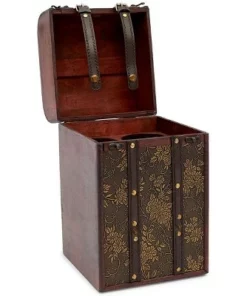 Okuna Outpost Wooden 4 Bottles Travel Wine for Storage Storage Bar Accessory, Flower Pattern, 8 x 8.5 x 13.8 in. -Bookshelves Sales Shop unnamed file 5560