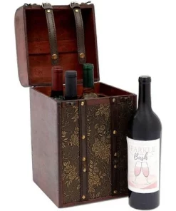 Okuna Outpost Wooden 4 Bottles Travel Wine for Storage Storage Bar Accessory, Flower Pattern, 8 x 8.5 x 13.8 in. -Bookshelves Sales Shop unnamed file 5563