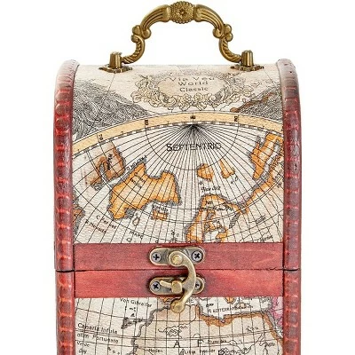 Okuna Outpost Single Wooden Wine Box Bottle Holder World Map Treasure Chest Gift Box Storage Bar Accessory 4 Okuna Outpost Single Wooden Wine Box Bottle Holder World Map Treasure Chest Gift Box Storage Bar Accessory - Image 3