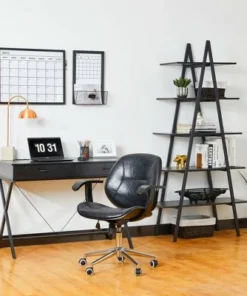 Modern Industry Metal/Wooden 5 Tier 'A' Frame Bookcase and Shelves - Glitzhome Black