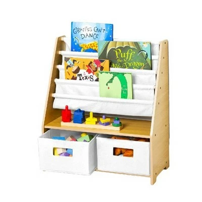 Sling Bookshelf with Storage Canvas - WildKin Natural/blue 5 Sling Bookshelf with Storage Canvas - WildKin Natural/blue - Image 3