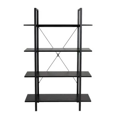 Modern Industry Metal/Wooden 4 Tier Bookcase with Shelves - Glitzhome Black 6 Modern Industry Metal/Wooden 4 Tier Bookcase with Shelves - Glitzhome Black - Image 4