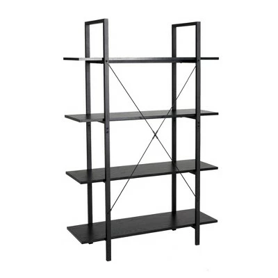 Modern Industry Metal/Wooden 4 Tier Bookcase with Shelves - Glitzhome Black 7 Modern Industry Metal/Wooden 4 Tier Bookcase with Shelves - Glitzhome Black - Image 5