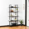 Modern Industry Metal/Wooden 5 Tier Bookcase and Shelves - Glitzhome Black