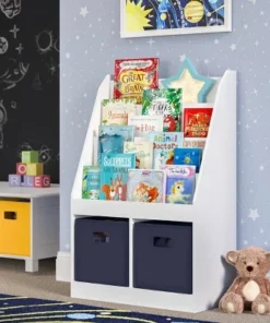 Kids' Bookrack with 2 Cubbies and 2 Bins - RiverRidge Home Pink