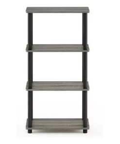 Furinno Turn-N-Tube 4 Tier Wooden PVC Corner Display Shelf and Bookcase for Living Room, Dining Room, Bedroom, and Office Spaces, French Oak Grey