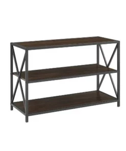 25.62" X Frame Metal and Wood Media Bookshelf - Saracina Home Barnwood