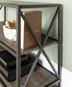 25.62" X Frame Metal and Wood Media Bookshelf - Saracina Home Barnwood -Bookshelves Sales Shop unnamed file 721